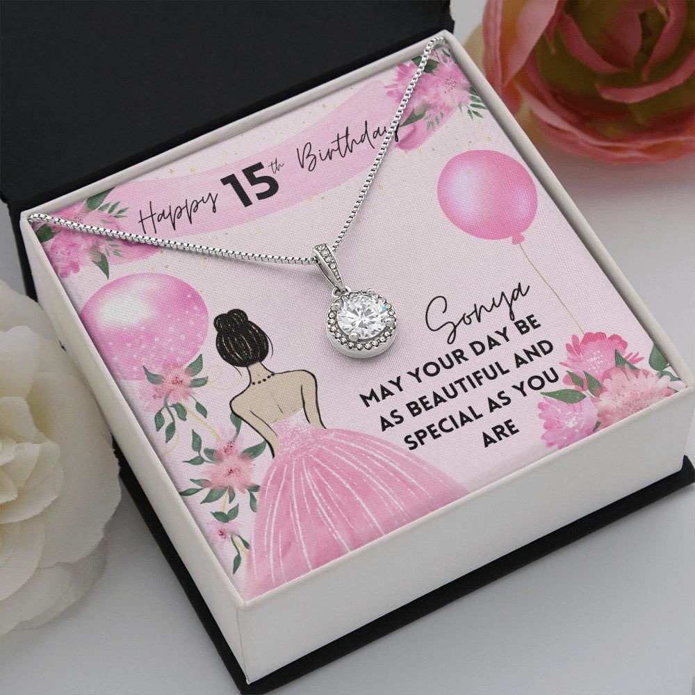 15 Year Old Girl Gifts for Teen Girls for 15th Birthday Gifts, Sweet 15 Necklace, Quinceanera Gifts, Card, Quinceanera Jewelry, Fifteen Bday 14K White
