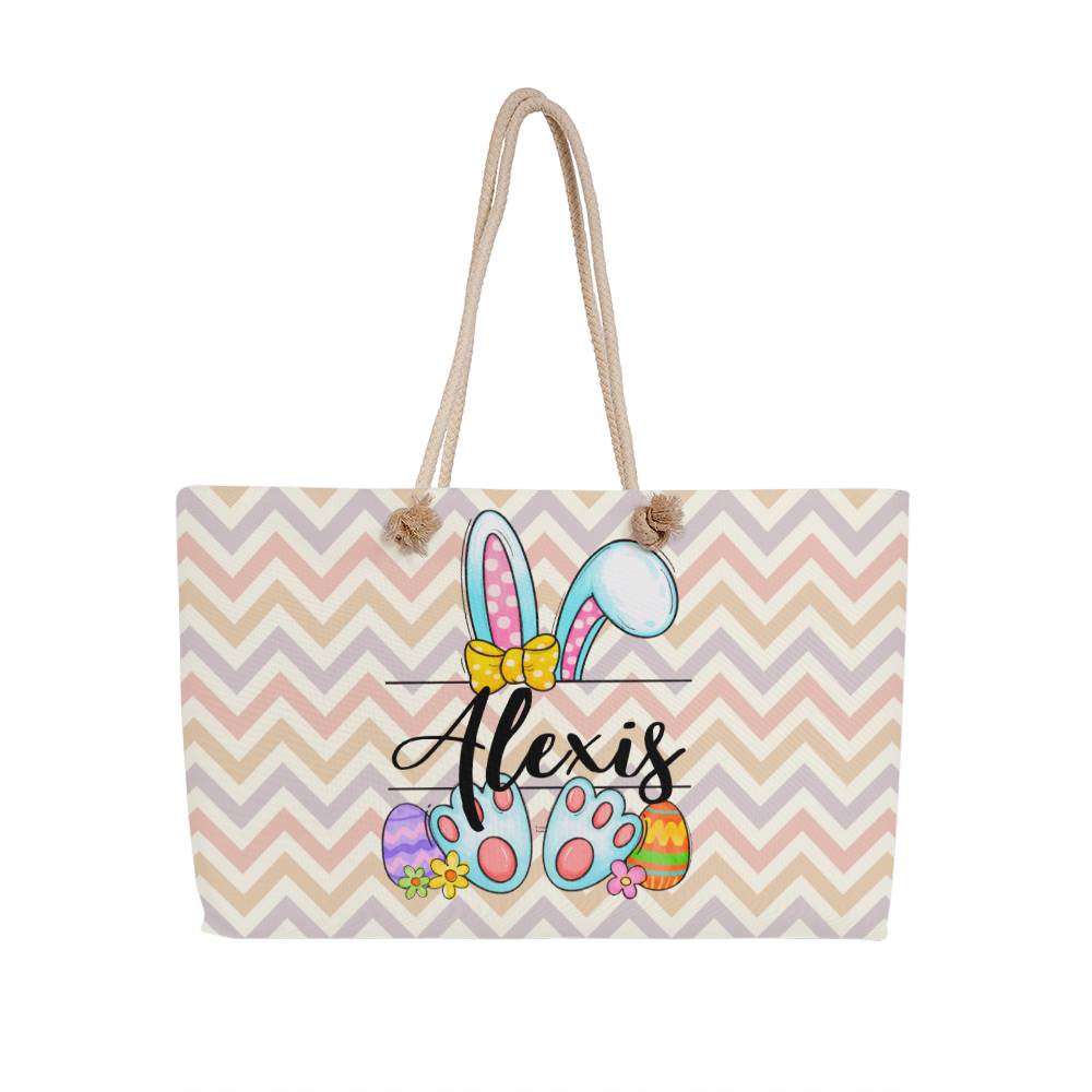 Personalized Easter Tote - Large Easter Basket to Fill - Woven Cream Cord or