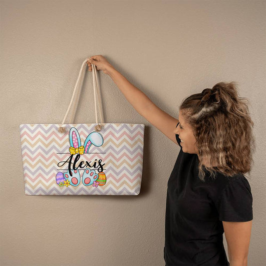 Personalized Easter Tote - Large Easter Basket to Fill - Woven Cream Cord or