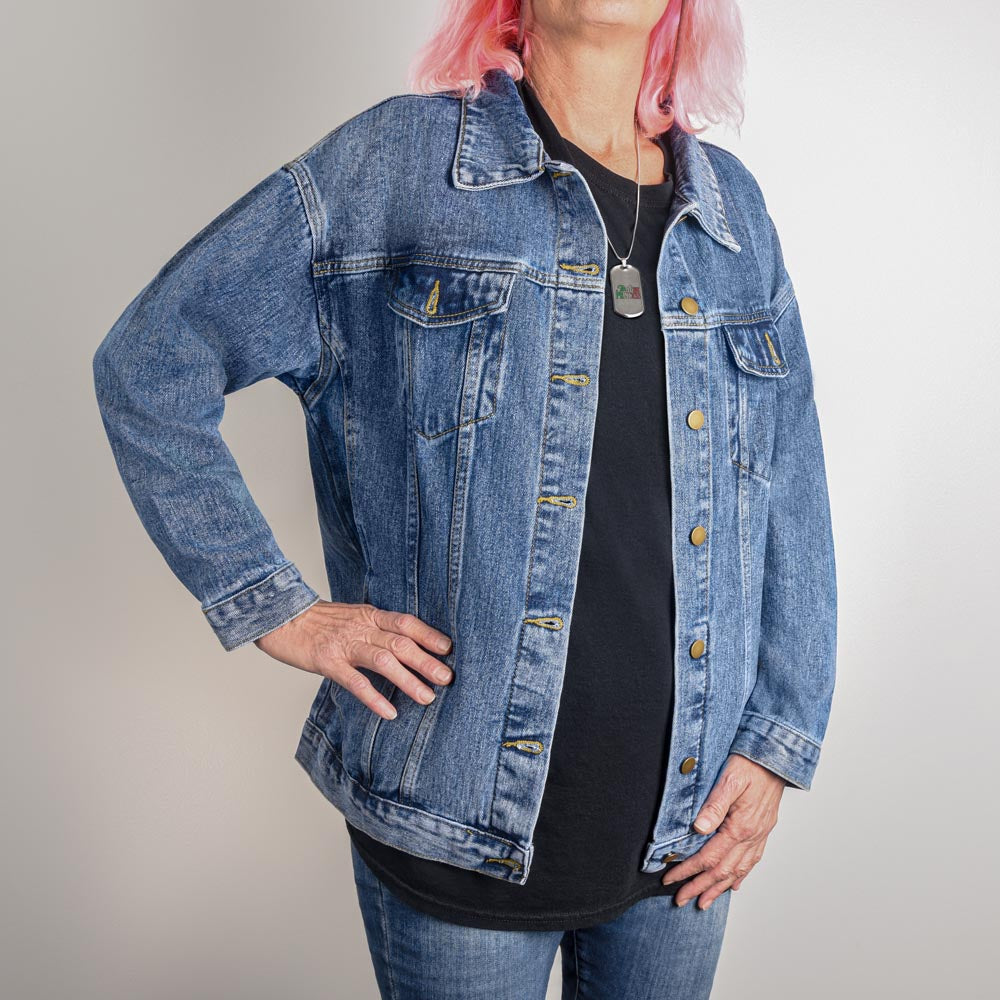 Spread Compassion Everywhere with Our Custom Oversized Women's DTG Denim Jacket - Dear Person Behind Me