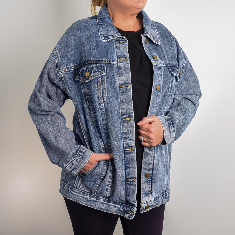 Spread Compassion Everywhere with Our Custom Oversized Women's DTG Denim Jacket - Dear Person Behind Me