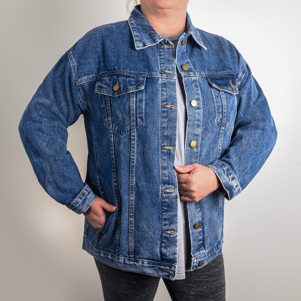 Spread Compassion Everywhere with Our Custom Oversized Women's DTG Denim Jacket - Dear Person Behind Me