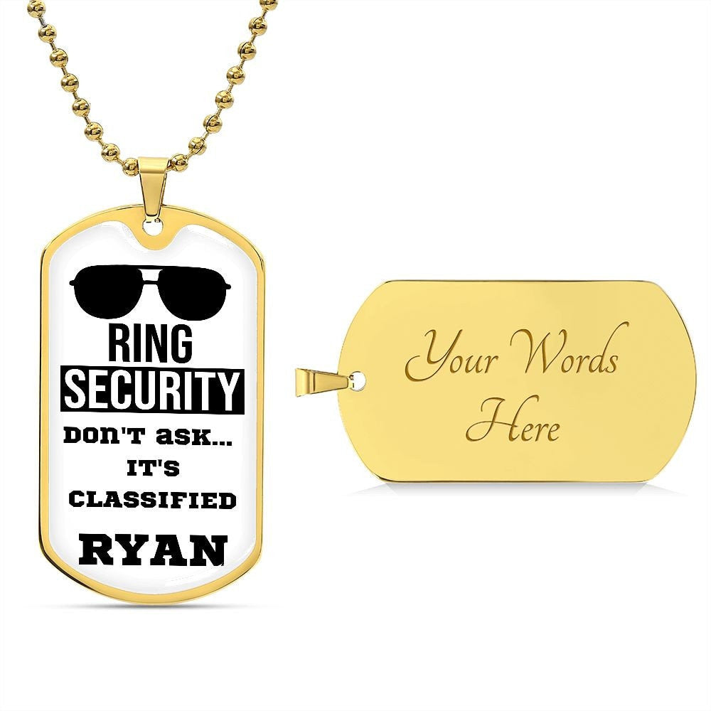 Ring Security Dog Tag, .316L Steel or 18K Yellow Gold, Ring Bearer Gift for Boys, Ring Bearer Proposal, Ring Bearer Gift, Wedding Gift Dog Tag with