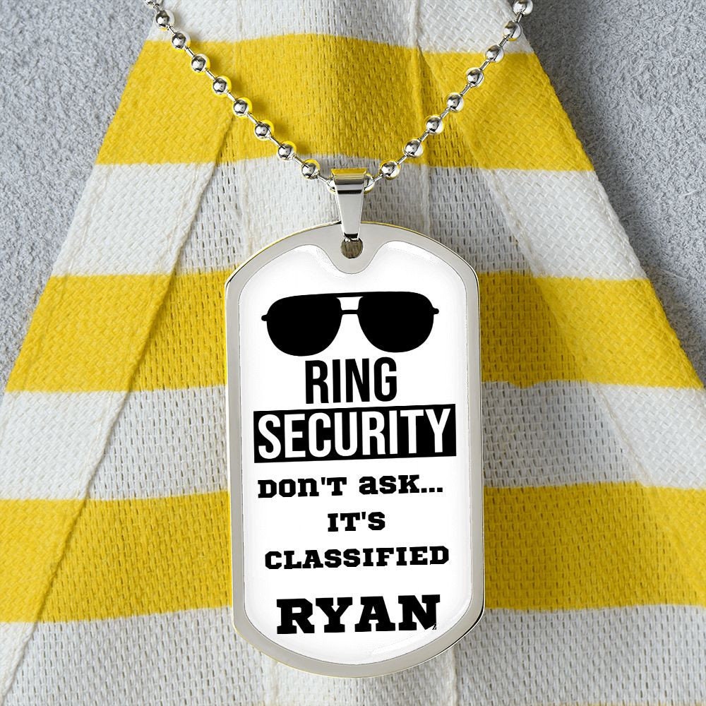 Ring Security Dog Tag, .316L Steel or 18K Yellow Gold, Ring Bearer Gift for Boys, Ring Bearer Proposal, Ring Bearer Gift, Wedding Gift