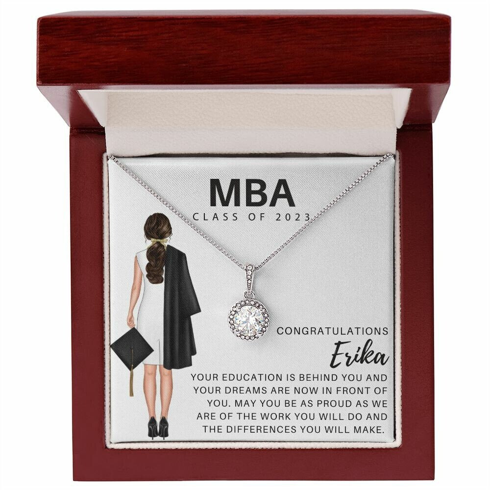 MBA Graduation Gift, Personalized 14K White Gold over .925 Sterling Silver, MBA Graduation Gift for Her, College Graduation Gift for Her