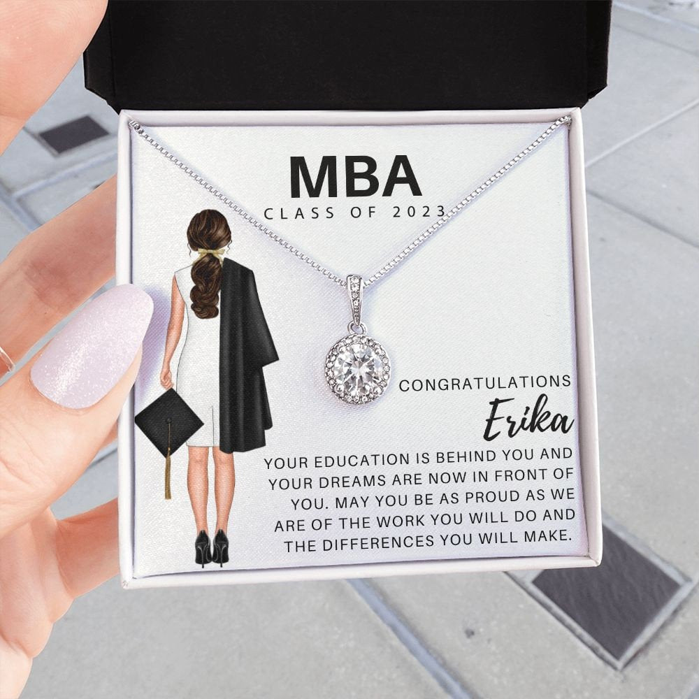 MBA Graduation Gift, Personalized 14K White Gold over .925 Sterling Silver, MBA Graduation Gift for Her, College Graduation Gift for Her