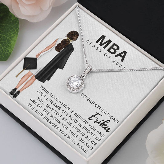 MBA Graduation Gift, Personalized 14K White Gold over .925 Sterling Silver, MBA Graduation Gift for Her, College Graduation Gift for Her