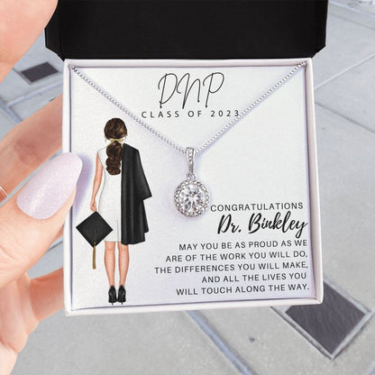 DNP Graduation Gift For Her: Sterling and 14k White Gold, Doctorate Degree Gift for DNP Graduation, Personalized DNP Gifts for Women