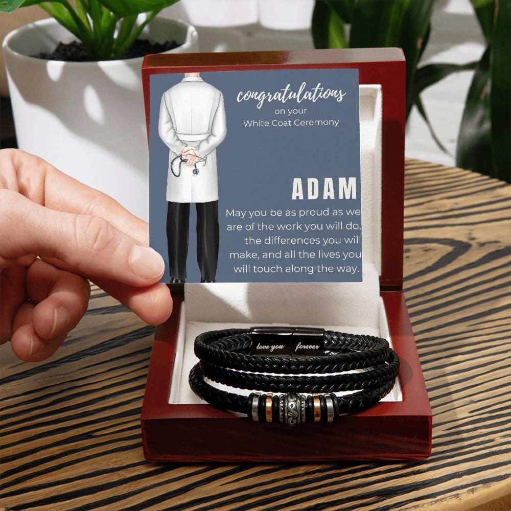 White Coat Ceremony Gift for Men - Leather Bracelet