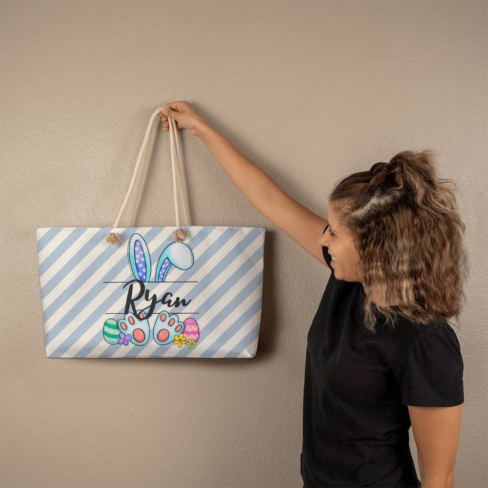 Personalized Easter Tote - Large Easter Basket to Fill - Woven Cream Cord or