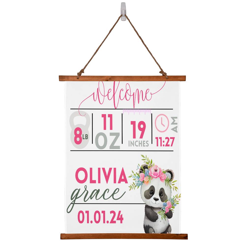 Baby Girl Stats Sign, 36" x 26" Hanging Polyester Fabric, Baby Statistics Sign, Baby Weight and Height