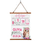 Baby Girl Stats Sign, 36" x 26" Hanging Polyester Fabric, Baby Statistics Sign, Baby Weight and Height