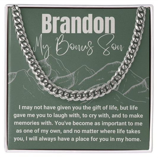 Personalized Bonus Son Gift, Gift for Bonus Son, Stainless Steel or 14k gold chain