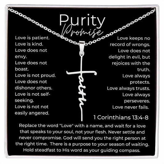 Purity Necklace, Stainless Steel with 14K White Gold, 1 Corinthians 13:4-8, Faith Necklace For Women, Faith Necklace Message Card,