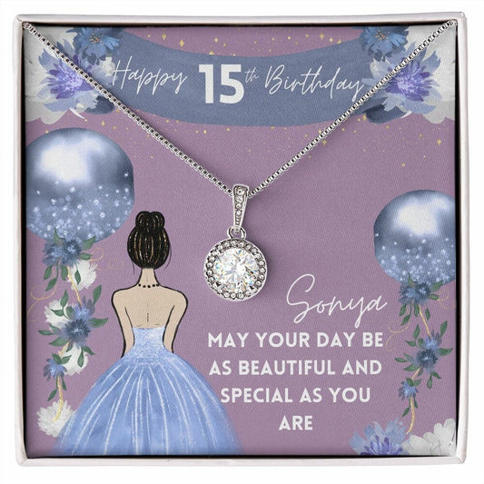 Sweet 15 Necklace, Quinceanera Gifts, card,15 Year Old Girl Gifts for Teen Girls for 15th Birthday Gifts, Quinceanera Jewelry, Fifteen BDA 18K Yellow