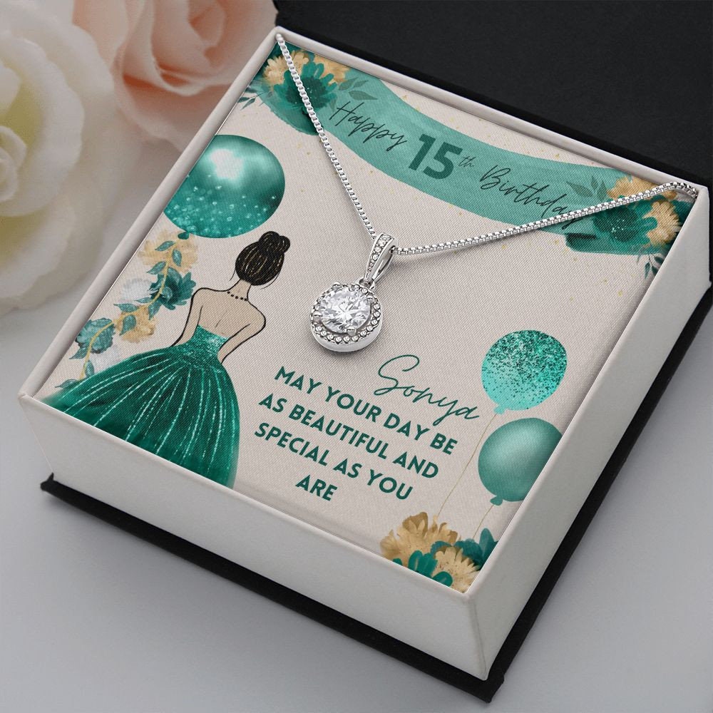 Quinceanera Necklace, 15th Birthday Necklace Girl, 14K White Gold over Stainless Steel, 15th Birthday Necklace, Quinceanera Gift